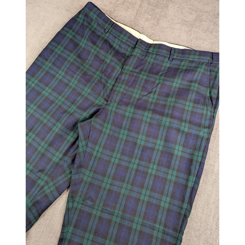 Orvis Pants Men 40x31 Navy Green Tartan Black Watch Plaid Wool Trousers USA VTG